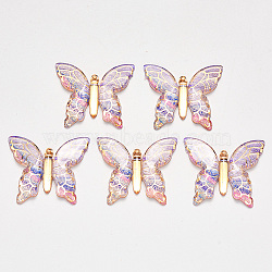 Transparent Acrylic Pendants, with Plated Bottom, Butterfly, Colorful, 34x39x5.5mm, Hole: 1.2mm(TACR-R140-06G)