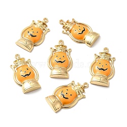 Alloy Enamel Pendants, Halloween Pumpkin Jack-O'-Lantern, Golden, 30x16.5x4mm, Hole: 1.5mm(ENAM-P244-04G)