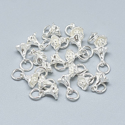 925 Sterling Silver Charms, with Jump Ring, Flower, Silver, 9x6.5x6mm, Hole: 4mm(STER-T002-49S)