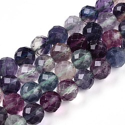 Natural Rainbow Fluorite Beads Strands, Round with Faceted, 8~8.5x8~8.5mm, Hole: 0.9mm, about 48pcs/strand, 15.35~15.75''(39~40cm)(G-T140-22B)