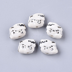 Handmade Bunny Porcelain Beads, Ornamental with Gold, Rabbit, White, 10x18.5~19.5x14mm, Hole: 1.4~1.8mm(X-PORC-N004-97)