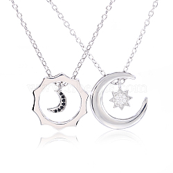 Sun Moon Star Friendship Couple Necklace for 2 Best Friend Necklace for 2 Sun and Moon Matching Couple Necklace Jewelry Gifts for Women Men, Platinum, 16.14inch(41cm) and 18.11inch(46cm)(JN1113A)