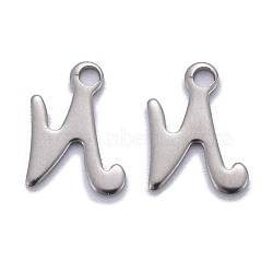 304 Stainless Steel Pendants, Alphabet, Stainless Steel Color, Letter.N, 11x8x1mm, Hole: 1.5mm(STAS-Z023-N)