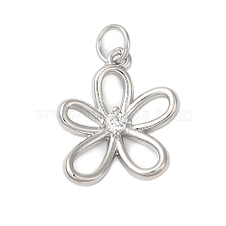 Rack Plating Brass & Clear Cubic Zirconia  Pendants, Cadmium Free & Lead Free, Long-Lasting Plated, Flower, with Jump Ring, Platinum, 18x14.5x2.5mm, Hole: 5mm(KK-S372-18P)