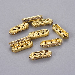 Middle East Rhinestone, 6 pcs Clear Rhinestone Beads, Brass, Golden Color, Nickel Free, Size: about 5mm wide, 16mm long, 3mm thick, hole: 1mm, 3 holes(RSB022NF-3)