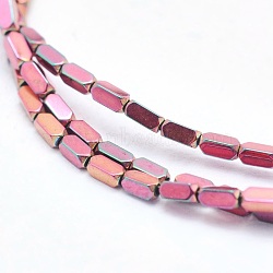 Electroplate Non-magnetic Synthetic Hematite Beads Strands, PVD Vacuum Plating, Faceted, Cuboid, Hot Pink, 3x1x1mm, Hole: 0.5mm, about 143pcs/strand, 15.7 inch(40cm)(G-L489-B02)