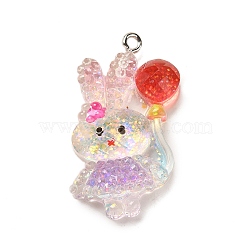 Resin Pendants, With Platinum Iron Loop & Glitter, Rabbit, 32.5x22x7.5mm, Hole: 1.8mm(RESI-Q012-02C)