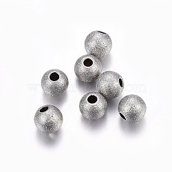 201 Stainless Steel Textured Beads, Round, Stainless Steel Color, 10x9.5mm, Hole: 2mm(STAS-M274-008P-C)