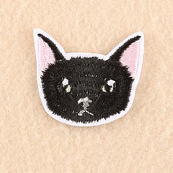 Computerized Embroidery Cloth Iron on/Sew on Patches, Costume Accessories, Appliques, Cat, Black, 3.5x4cm(X-DIY-F030-16L)
