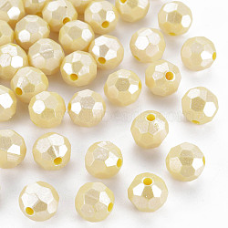 Opaque Acrylic Beads, Faceted, Round, Lemon Chiffon, 9.5mm, Hole: 2mm, about 1050pcs/500g(MACR-S373-69-A04)