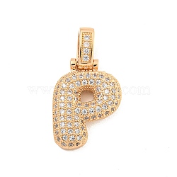 Brass Micro Pave Clear Cubic Zirconia Pendants, Real 18K Gold Plated, Letter P, 31x17x5mm, Hole: 3x6mm(KK-B099-01G-P)