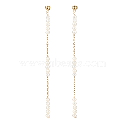 Natural Pearl Beaded Long Chain Dangle Stud Earrings, 304 Stainless Steel Tassel Drop Earrings for Women, Golden, 120mm, Pin: 0.7mm(EJEW-JE04932)