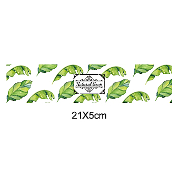 Handmade Soap Paper Tag, Both Sides Coated Art Paper Tape with Tectorial Membrane, Rectangle with Leaf/Flower Pattern & Word, for Soap Packaging, Green, 210x50mm