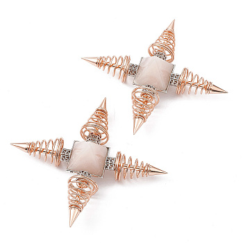 Rose Gold Brass Spritual Energy Generator, with Natural Rose Quartz Pyramid and Conductive Coils, for Body Healing, Reiki Balancing Chakras, Aura Cleansing, Protection, Darts, 113.5x113.5x32mm