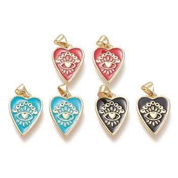 Brass Enamel Pendants, Real 18K Gold Plated, Heart with Eye, Mixed Color, 18.5x12.5x1.6mm, Hole: 3.5x5mm