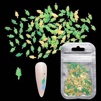 Shining Nail Art Glitter, Manicure Sequins, DIY Sparkly Paillette Tips Nail, Leaf, Light Green, 7x3x0.2mm, about 2g/bag