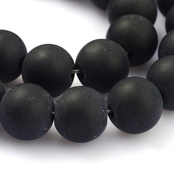 Frosted Glass Round Bead Strands, Black, 10mm, Hole: 1mm, about 33pcs/strand, 11.8 inch