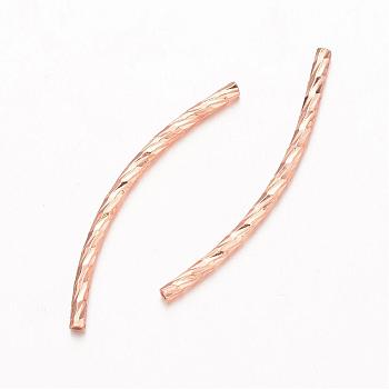 Curved Brass Tube Beads, Real Rose Gold Plated, 30x1.5mm, Hole: 1mm