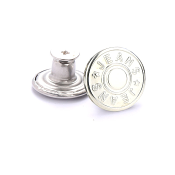 Alloy Button Pins for Jeans, Nautical Buttons, Garment Accessories, Round with Word, Platinum, 17mm