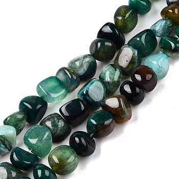 Natural Agate Beads Strands, Nuggets, Tumbled Stone, Sea Green, 6.5~11.5x10~13.5x8~10.5mm, Hole: 1.2mm, about 36~40pcs/strand, 14.29~14.65 inch(36.3~37.2cm).