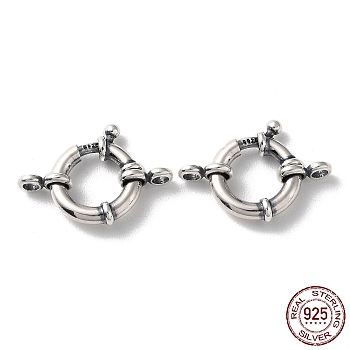 925 Thailand Sterling Silver Spring Ring Clasps, Tibetan Style Ring Clasps, with 925 Stamp, Antique Silver, 24x14x2.8mm, Hole: 2.5mm