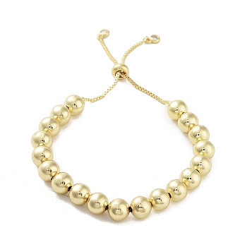 Adjustable Brass Round Beaded Slider Bracelets, with Box Chains, Real 18K Gold Plated, Inner Diameter: 2-1/2~3-3/4 inch(6.2~9.6cm)