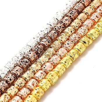 Electroplated Natural Lava Rock Beads Strands, Column, Mixed Color, 5x4mm, Hole: 1mm, about 80~83pcs/strand, 15.75~15.87 inch(40~40.3cm)