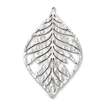 Anti-Tarnish 304 Stainless Steel Big Pendants, Leaf Charm, Stainless Steel Color, 50.5x30x1mm, Hole: 1.2mm