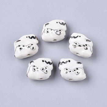 Handmade Bunny Porcelain Beads, Ornamental with Gold, Rabbit, White, 10x18.5~19.5x14mm, Hole: 1.4~1.8mm