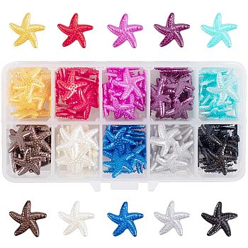 Resin Imitation Pearl Cabochons, Starfish, Mixed Color, 18.5x19x7mm, 10colors, 20pcs/color, 200pcs/box