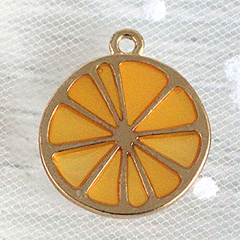 Alloy Enamel Pendants, Lemon Slice, Cadmium Free & Lead Free, Golden, Orange, 23mm
