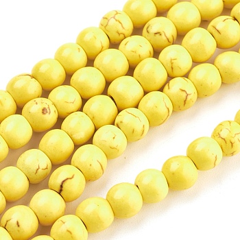 Synthetic Turquoise Beads Strands, Dyed, Round, Gold, 4mm, Hole: 1mm, about 110pcs/strand, 15.6 inch