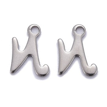 304 Stainless Steel Pendants, Alphabet, Stainless Steel Color, Letter.N, 11x8x1mm, Hole: 1.5mm
