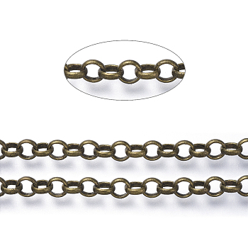 Brass Rolo Chains, Belcher Chains, Soldered, Cadmium Free & Nickel Free & Lead Free, Antique Bronze, 4.5x1.2mm, about 6.56 Feet(2m)/roll
