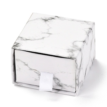 Square Paper Drawer Box, with Black Sponge & Polyester Rope, Marble Pattern, for Bracelet and Rings, WhiteSmoke, 5.2x5.05x3.4cm