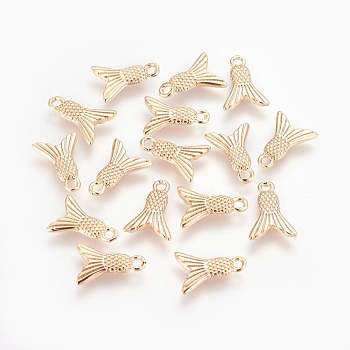 Brass Charms, Long-Lasting Plated, Nickel Free, Fishtail Shape, Real 18K Gold Plated, 12.5x9x1.5mm, Hole: 1.5mm