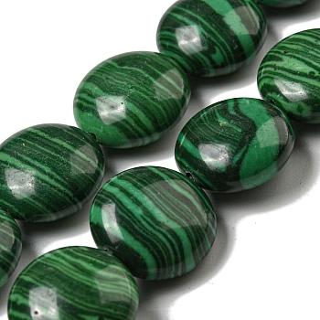 Synthetic Malachite Beads Strands, Flat Round, 14x7mm, Hole: 0.8mm, about 29pcs/strand, 15.75''(40cm)