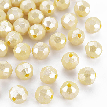 Opaque Acrylic Beads, Faceted, Round, Lemon Chiffon, 9.5mm, Hole: 2mm, about 1050pcs/500g