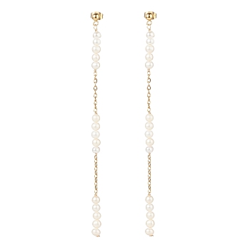 Natural Pearl Beaded Long Chain Dangle Stud Earrings, 304 Stainless Steel Tassel Drop Earrings for Women, Golden, 120mm, Pin: 0.7mm