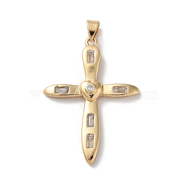 Real 18K Gold Plated Clear Cross Brass+Cubic Zirconia Pendants