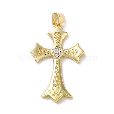 Real 18K Gold Plated Clear Cross Brass+Cubic Zirconia Pendants