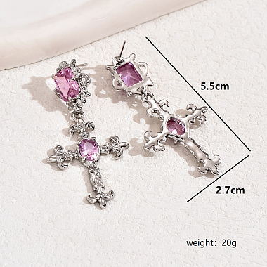 French Vintage Style Luxury Cross Brass Cubic Zirconia Stud Earrings for Women(PU5958)-5