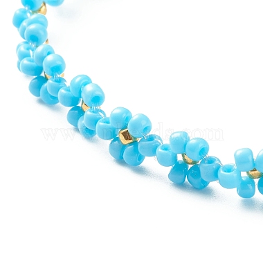 Glass Seed Beaded Flower Necklace with Alloy Enamel Bee Charm(NJEW-JN03817-01)-4