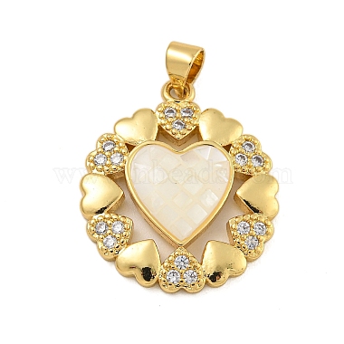 Real 18K Gold Plated Seashell Color Heart Brass+Cubic Zirconia+Shell Pendants