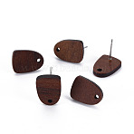 Walnut Wood Stud Earring Findings, with 304 Stainless Steel Pin, Coconut Brown, 15x11mm, Hole: 1.6mm, Pin: 0.6mm(X-WOOD-S054-46)