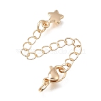 Brass Chain Extender, with Curb Chains and Lobster Claw Clasps, Long-Lasting Plated, Star, Real 14K Gold Plated, 73x3mm, Clasp: 10x5.5x2.5mm, Jump Ring: 5x1mm, Inner Diameter: 3mm(KK-L155-30G)