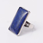 Adjustable Rectangle Dyed Lapis Lazuli Brass Rings, US Size 7 1/4(17.5mm)(RJEW-N024-01)