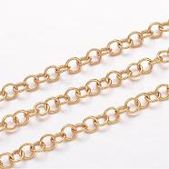 Ion Plating(IP) 304 Stainless Steel Rolo Chains, Belcher Chain, Unwelded, for Jewelry Making, Golden, 3.5x0.6mm(CHS-K004-17G-0.6mm)