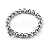 Men's Stretch Bracelets, with Non-Magnetic Synthetic Hematite Beads, Faceted Skull Electroplate Glass Beads and Cardboard Packing Box, Platinum Plated, 2-3/8 inch(6.1cm)(BJEW-JB04832-01)