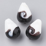 Handmade Lampwork Beads, teardrop, Black & White, 22~23x16~17mm, Hole: 1.5~2mm(X-LAMP-S188-03)
